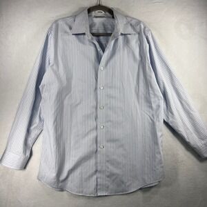 Kenneth Cole New York Mens Dress Shirt Blue Stripe Slim Fit Cotton 16 1/2 32/33